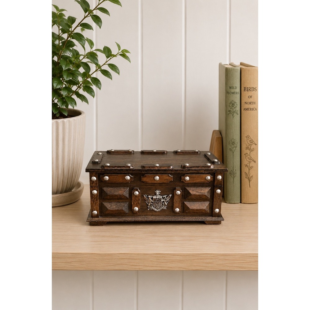 Vintage S Sper Bijou Wooden Castle Jewelry Box Treasure Chest Chess Storage Case